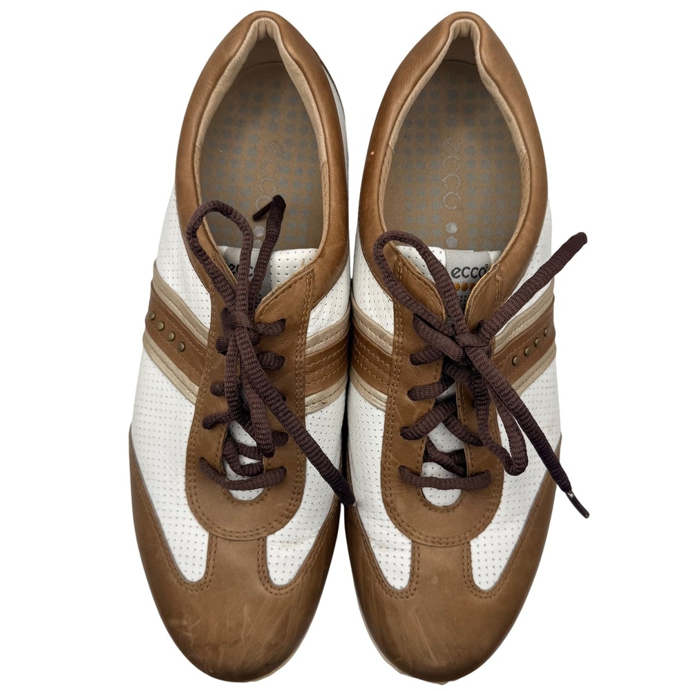 ECCO Biom Womens US 10 EU 41 HydroMax Leather Golf Shoes Brown White Soft Spike